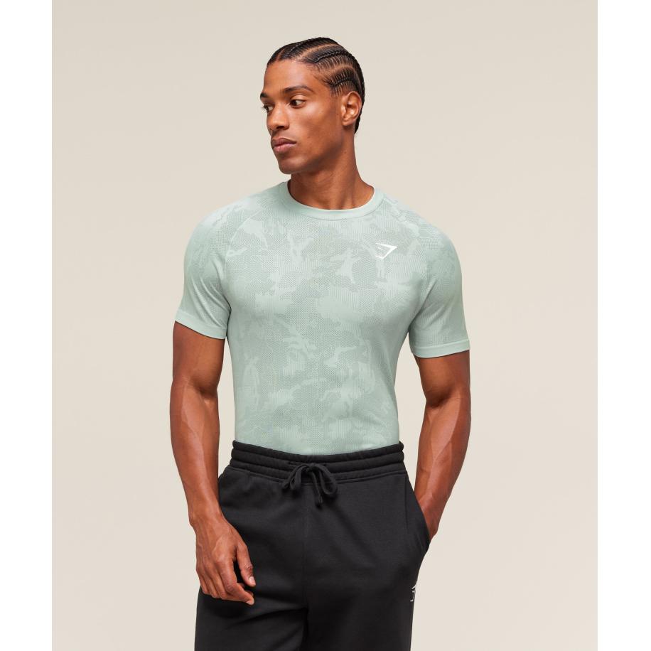 Gymshark Geo Seamless T-Shirt Morning Blue/Celeste Blue Blauw