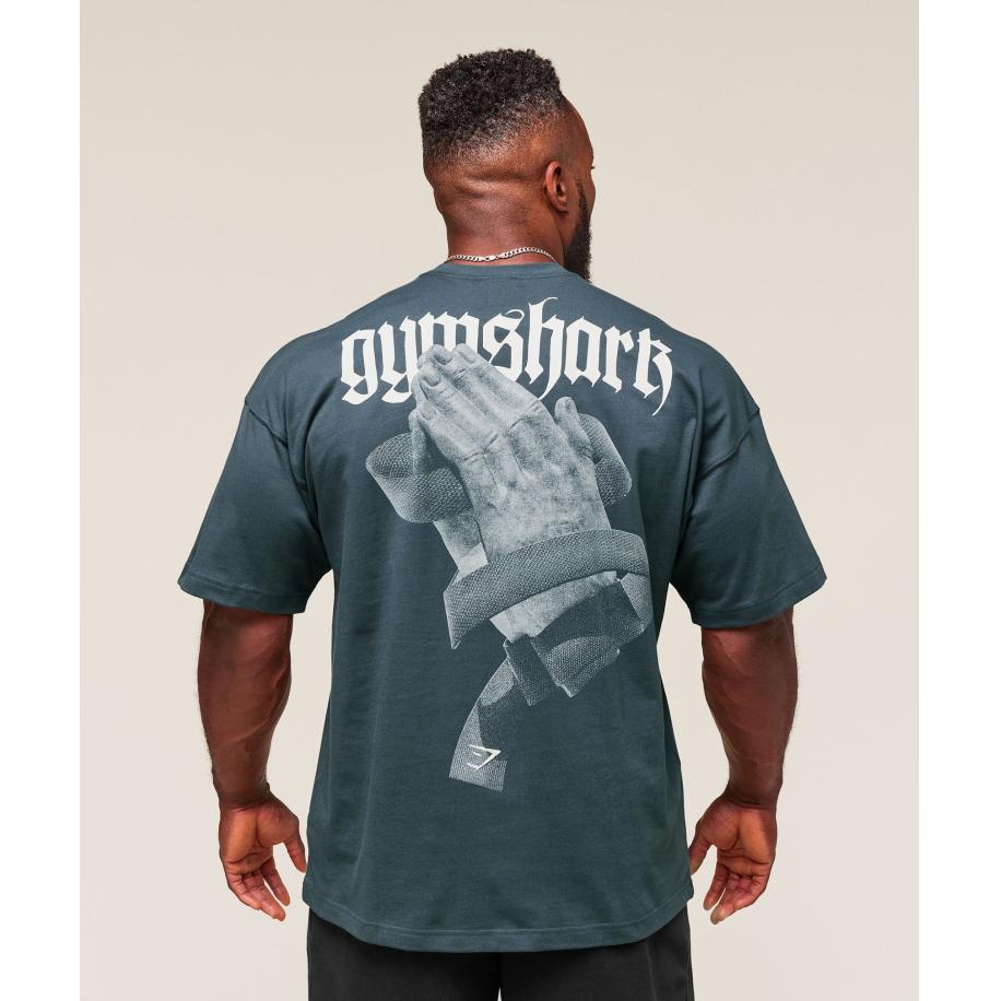 Gymshark Prayer Hands T-Shirt Titanium Blue Blauw
