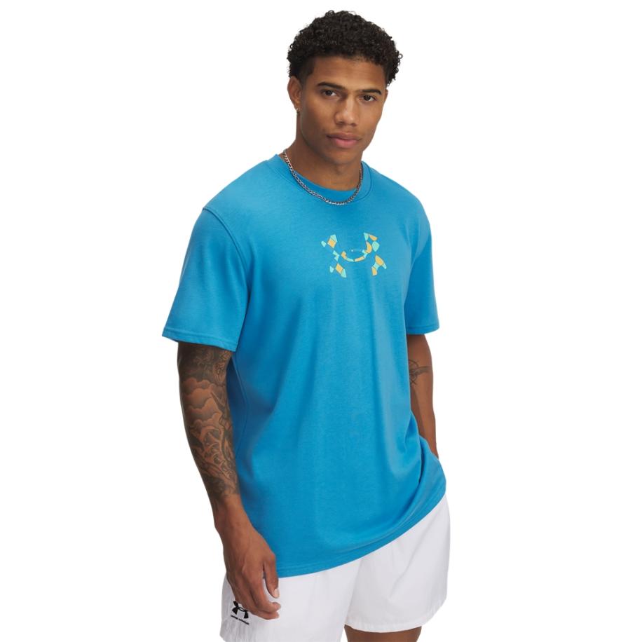 Under Armour Holiday Heavyweight Herenshirt met korte mouwen Ether Blauw / Midnight Marineblauw / Noble Goud XS Blauw