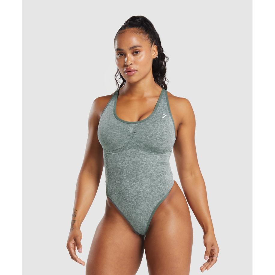 Gymshark Lift Seamless Bodysuit Slate Teal/White Marl Grijs