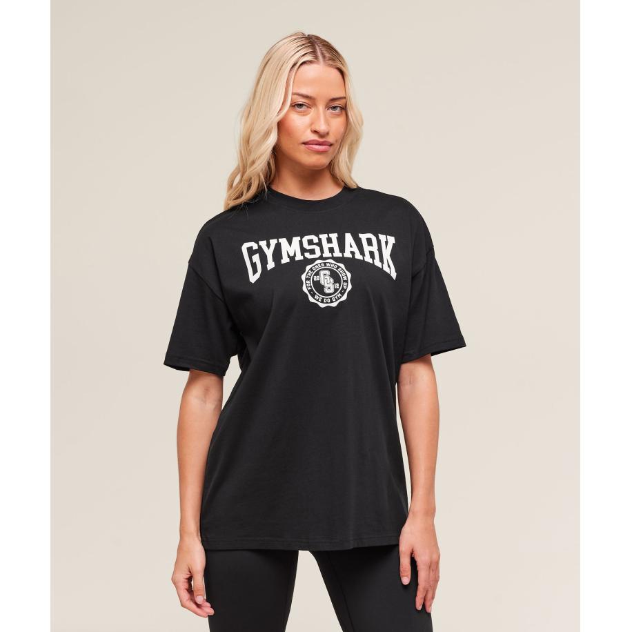 Gymshark Collegiate Graphic T-Shirt Black Zwart