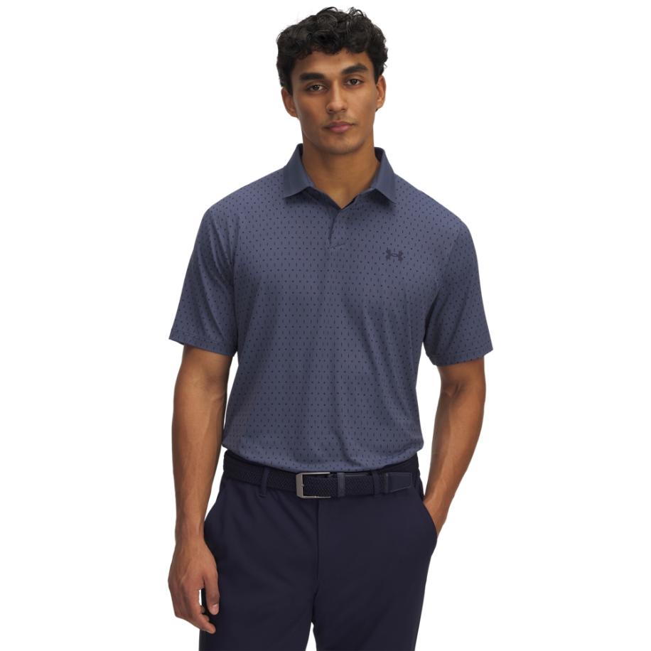 Under Armour Drive Chill Printed Herenpolo Downpour Grijs / Wit / Midnight Marineblauw M Grijs