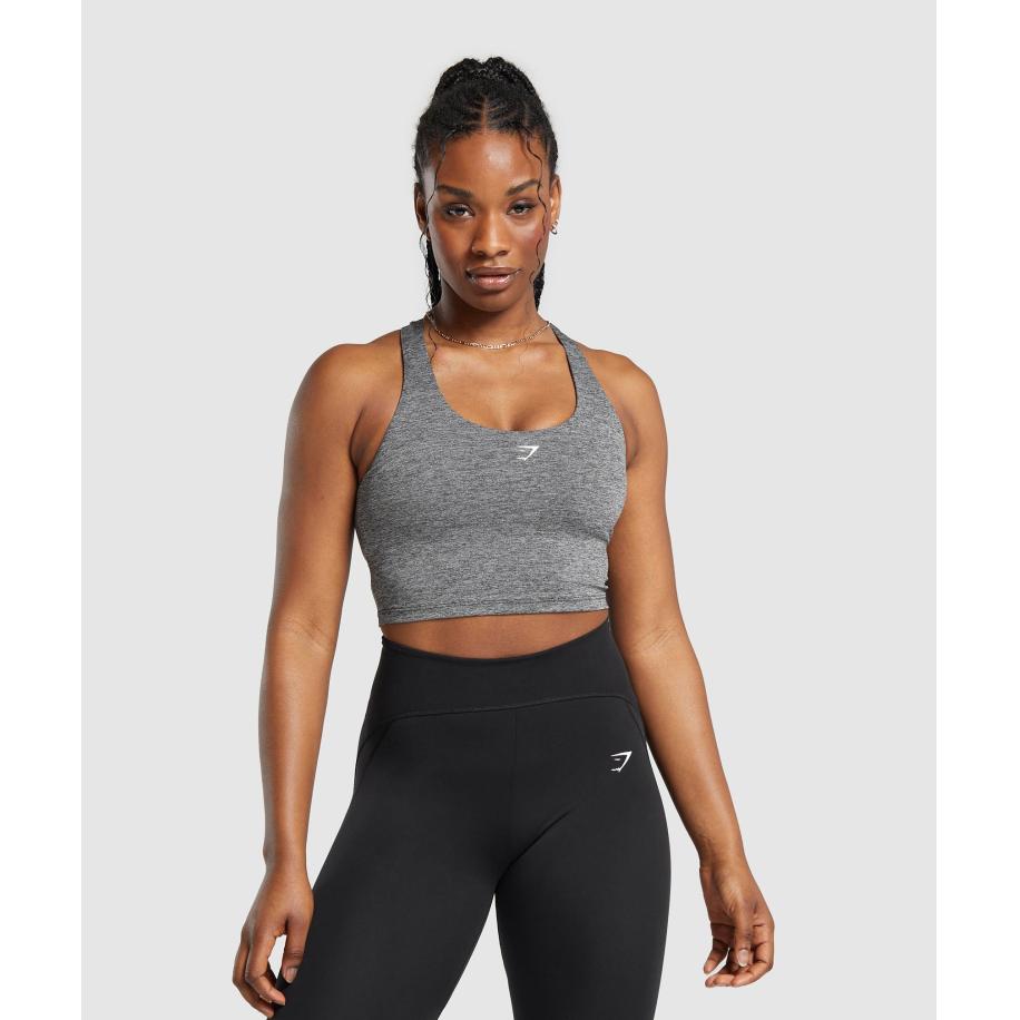 Gymshark Marl Racer Crop Tank With Shelf Black/Undyed Marl Zwart