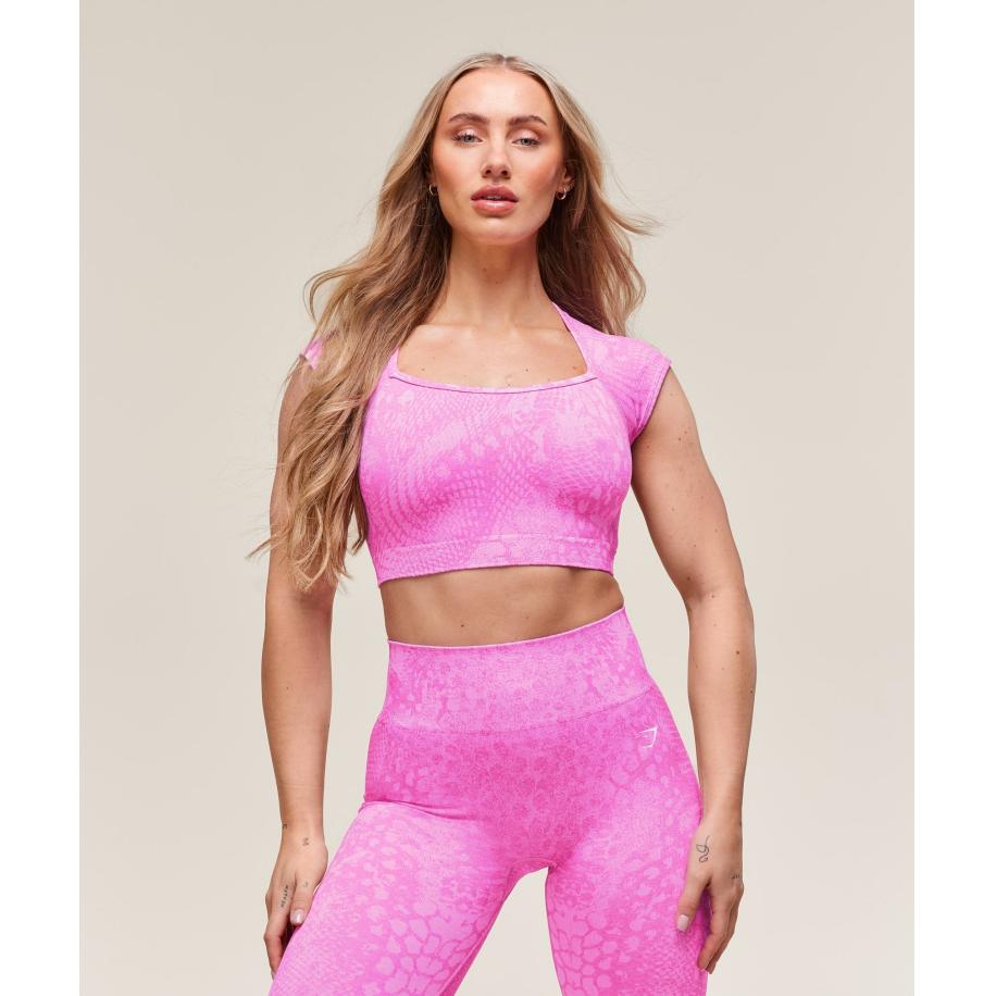 Gymshark Adapt Animal X Whitney Seamless Crop Top Sour Pink/Vibrant Pink Roze