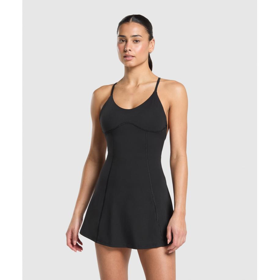 Gymshark Strappy 2-in-1 Dress Black Zwart