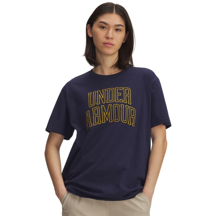 Under Armour Rival Campus oversized dames T-shirt Midnight Marineblauw / Goud League XS Blauw
