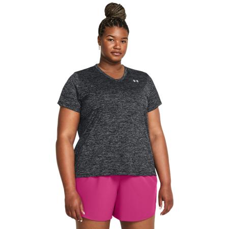 Damesshirt Under Armour Tech™ Twist V-Neck met korte mouwen Zwart / Wit 3X