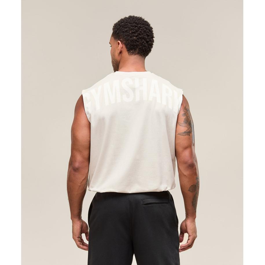 Gymshark Power Cut Off Tank Oat White Wit