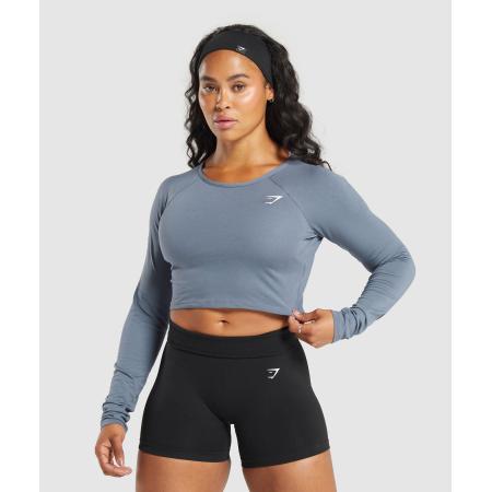 Gymshark Lifting Essential Long Sleeve Crop Top Iron Blue