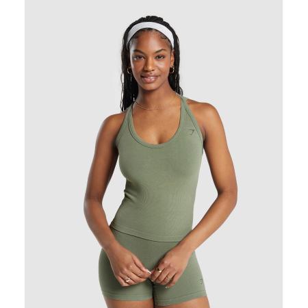Gymshark Ribbed Cotton Seamless Tank Base Green