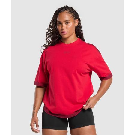 Gymshark Gains Washed Heavyweight Cotton T-Shirt Conditioning Red/Sets Red