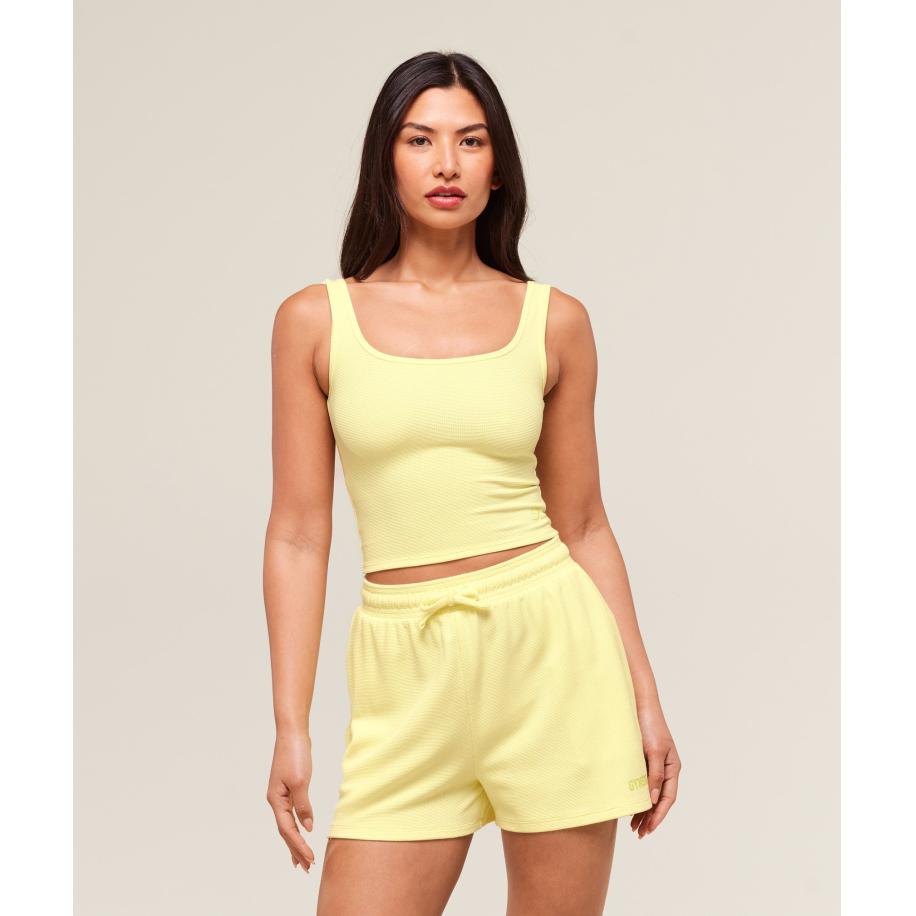 Gymshark Waffle Cropped Tank Refresh Yellow Geel