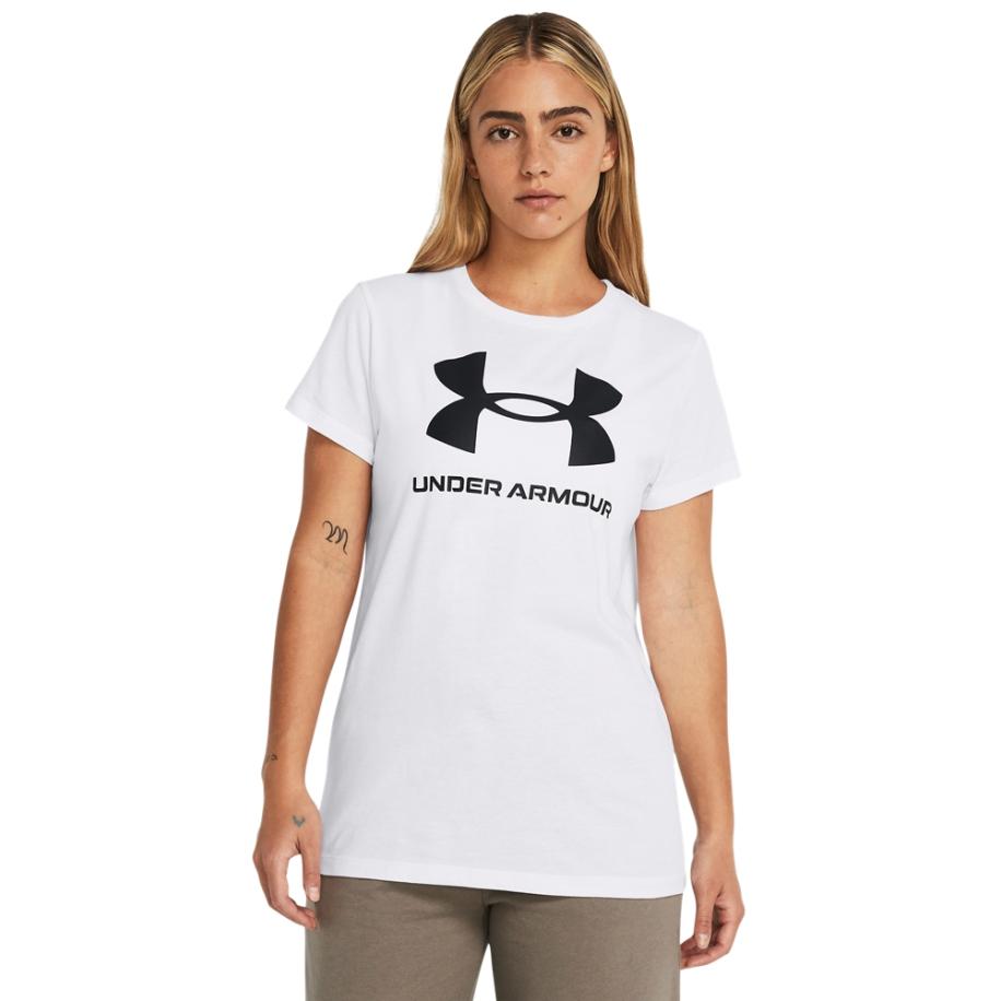 Damesshirt Under Armour Rival Logo met korte mouwen Wit / Zwart S Wit