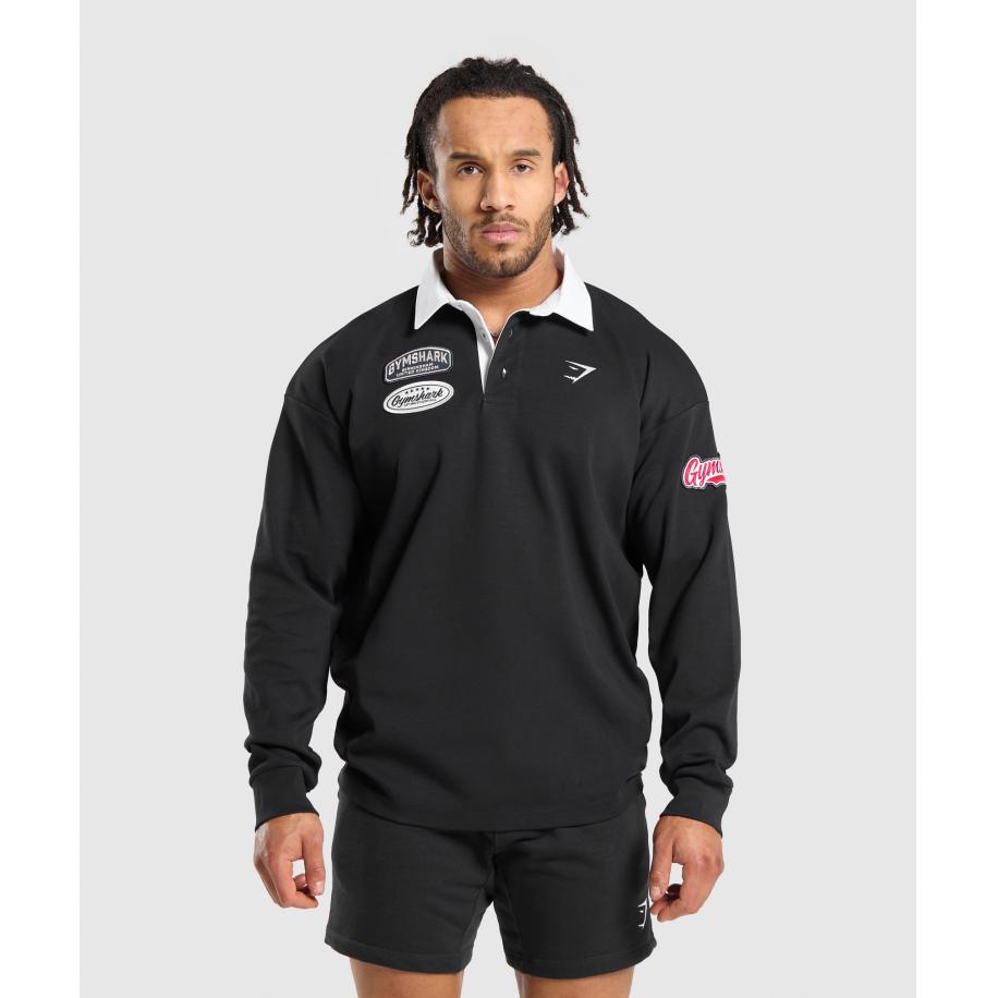 Gymshark Rugby Shirt Black/White Zwart