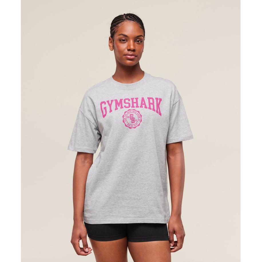 Gymshark Collegiate Graphic T-Shirt Light Grey Core Marl Grijs