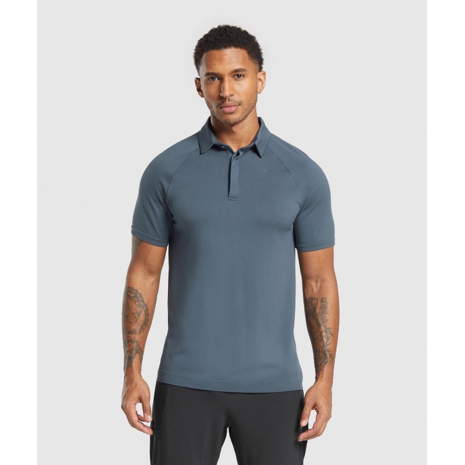 Gymshark Seamless Polo Shirt Titanium Blue Blauw