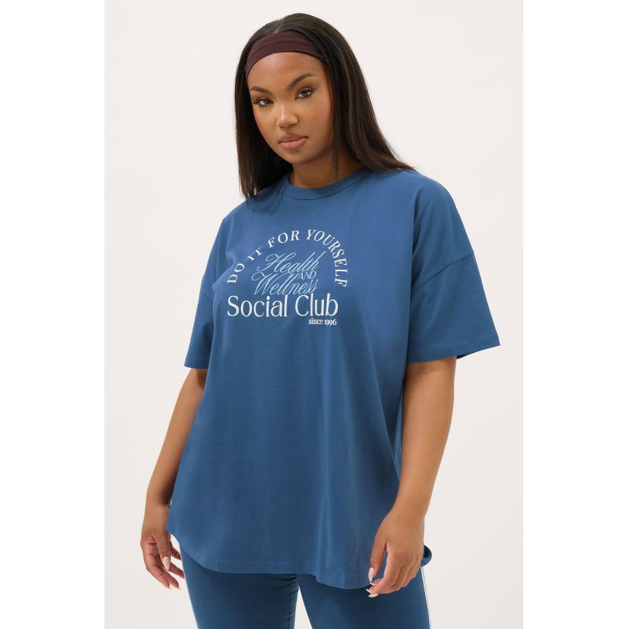 Yours Active Top Met 'Health & Wellness Social Club' Slogan In Blauw Size 54-56 Blauw