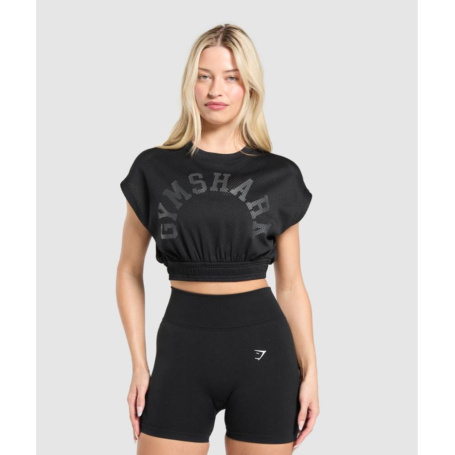 Gymshark Mesh Graphic Crop Top Black Zwart
