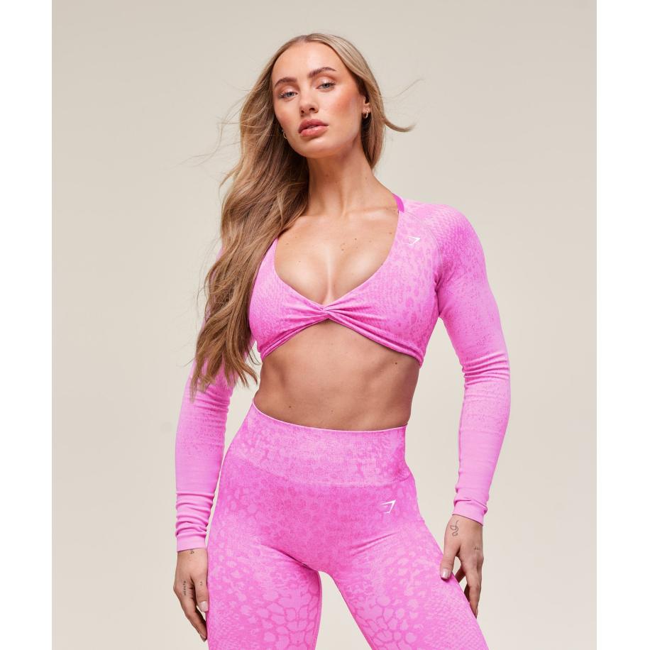 Gymshark Adapt Animal X Whitney Seamless Long Sleeve Top Sour Pink/Vibrant Pink Roze