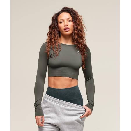 Gymshark Everyday Seamless Long Sleeve Crop Top Strength Green