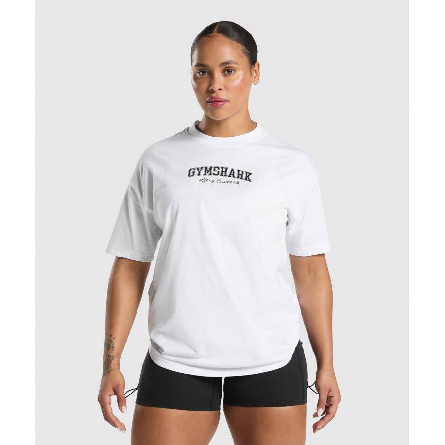 Gymshark Lifting Essentials Graphic Oversized T-Shirt White Wit