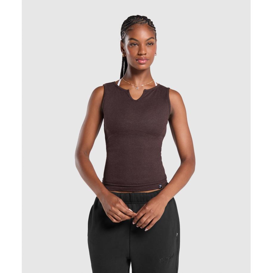 Gymshark Rest Day Rib Top Brown Marl Bruin