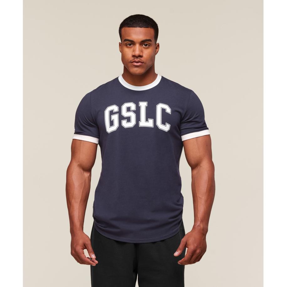 Gymshark GSLC Ringer T-Shirt Heavy Blue Blauw