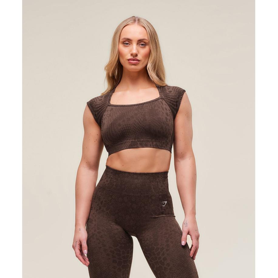 Gymshark Adapt Animal X Whitney Seamless Crop Top Brown Bruin