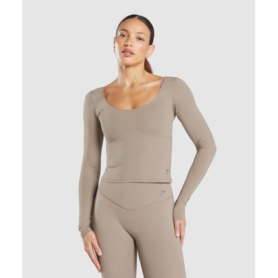 Gymshark Elevate Long Sleeve Top Lifestyle Brown Bruin