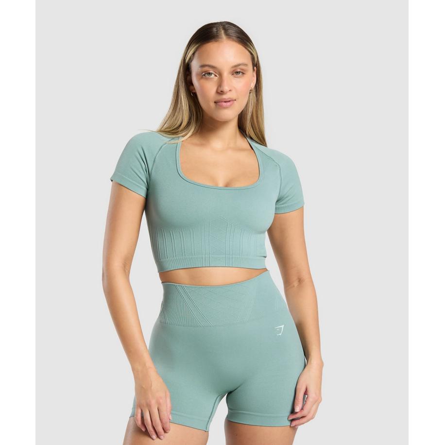 Gymshark Corset Seamless Crop Top Celeste Blue Blauw