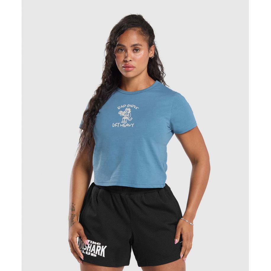 Gymshark Lifting Club Graphic Baby Tee Faded Blue Blauw