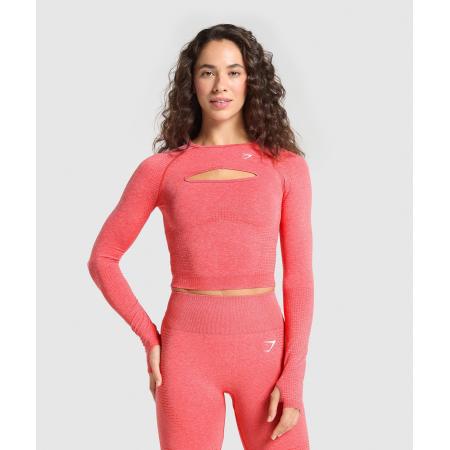Gymshark Vital Long Sleeve Cut Out Top Coral Red Marl