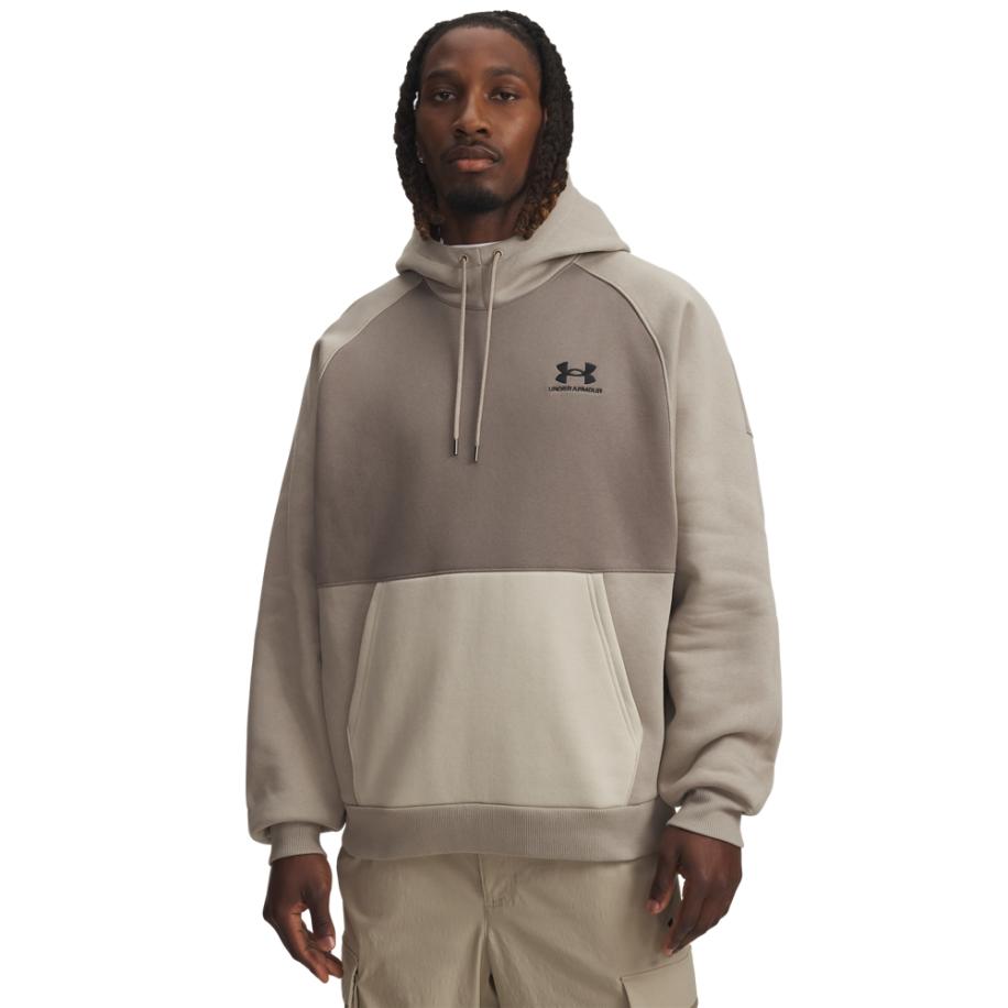 Herenhoodie Under Armour Icon Heavyweight Colorblocked Timberwolf Taupe / Taupe Dusk / Zwart M Bruin