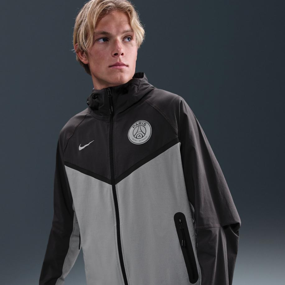 Paris Saint-Germain Tech Windrunner Nike geweven voetbaljack met rits over de hele lengte voor heren - Grijs Grijs