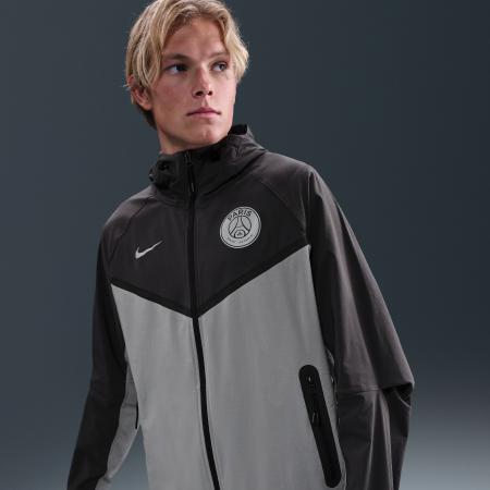 Paris Saint-Germain Tech Windrunner Nike geweven voetbaljack met rits over de hele lengte voor heren - Grijs