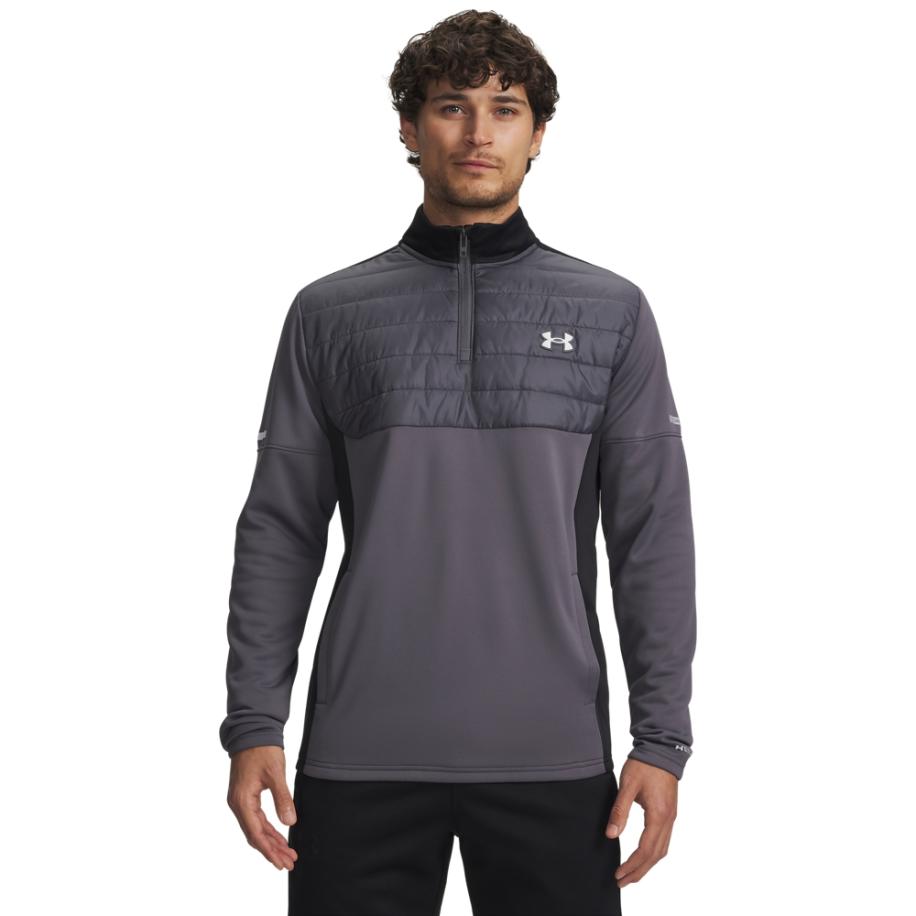 Herenshirt Armour Fleece® Pro Utility met korte rits Castlerock / Zwart / Wit XL Grijs