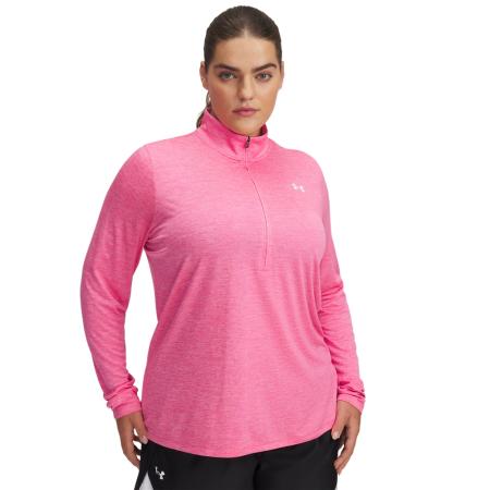 Damesshirt Under Armour Tech™ Twist met korte rits Super Roze / Wit 3X