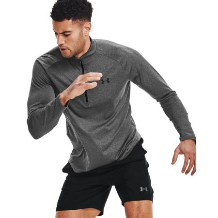 Under Armour Tech™ Herenshirt met korte rits en lange mouwen Carbon Heather / Zwart 3XL