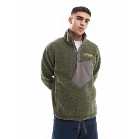 adidas - Terrex - Uniseks teddy fleece in kaki-Groen