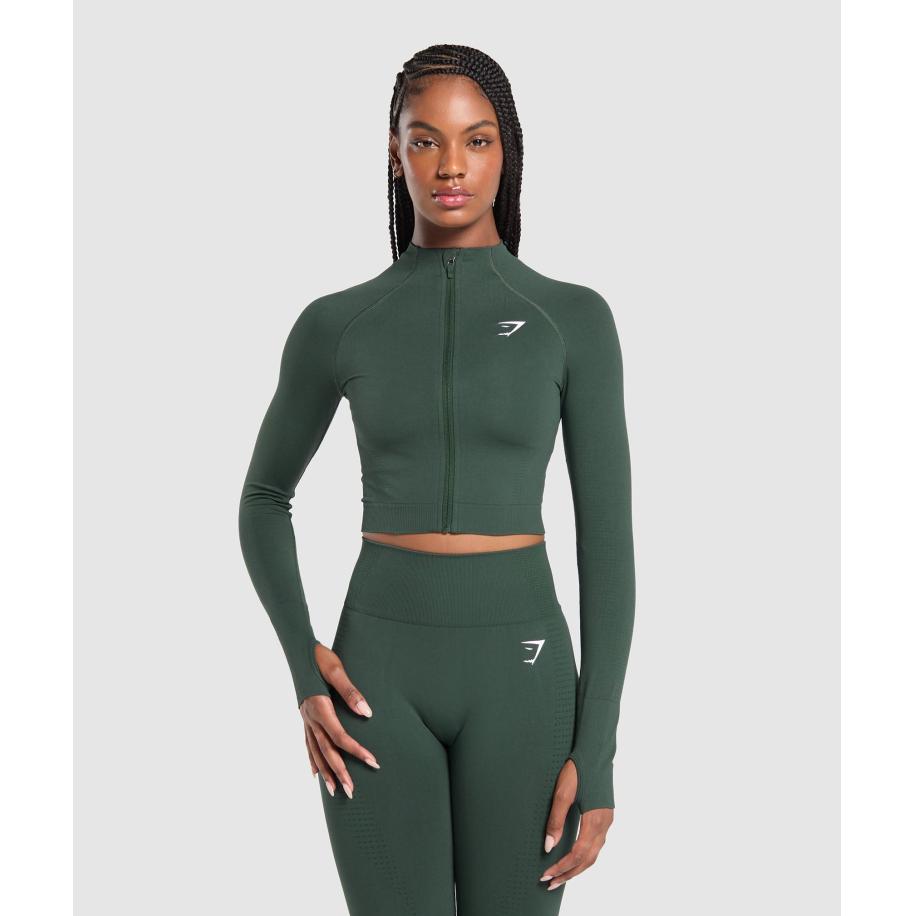 Gymshark Vital Midi Zip Up Jacket Woodland Green Marl Groen