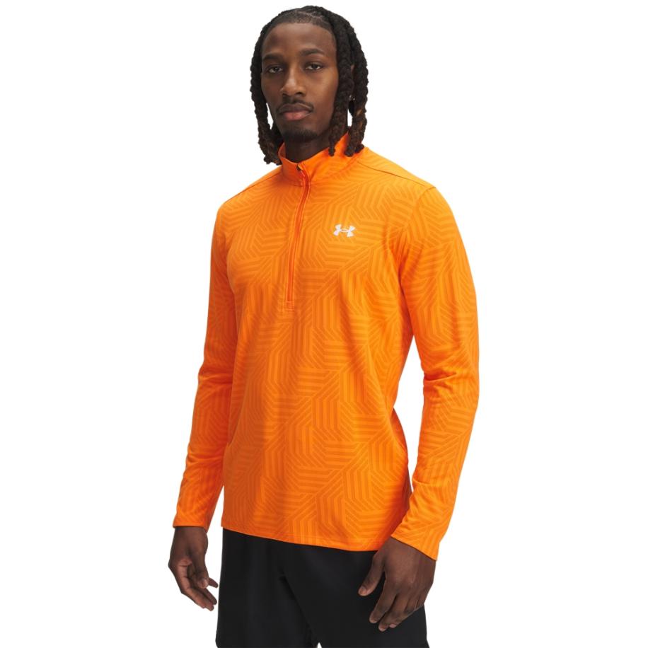 Herenshirt Under Armour Tech™ Vent Geotessa met korte rits Solar Oranje / Dark Oranje / Wit L Oranje