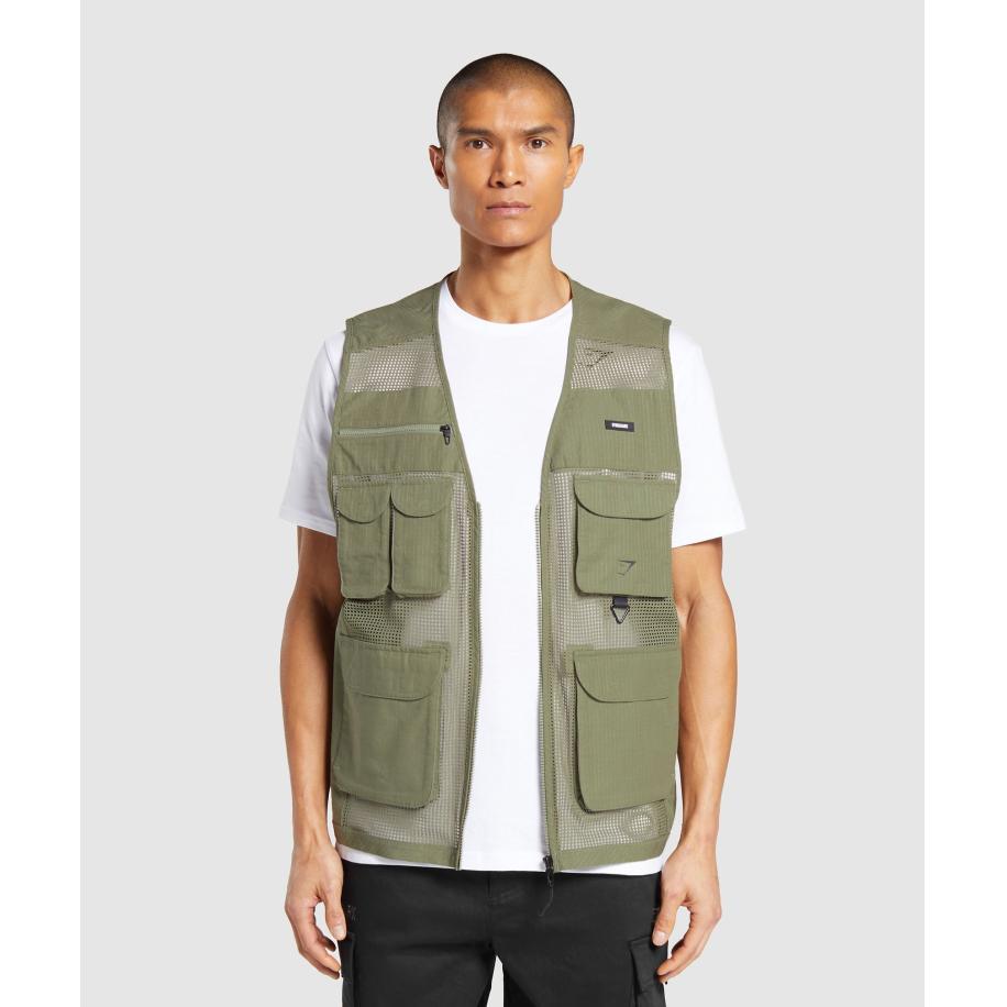 Gymshark Woven Gilet Utility Green Groen
