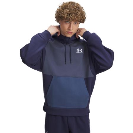 Herenhoodie Under Armour Icon Heavyweight Colorblocked Washed Marineblauw / Downpour Grijs / Wit L
