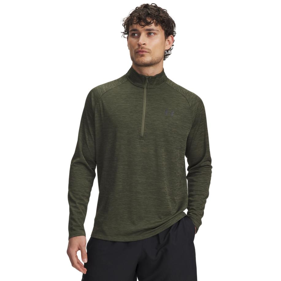 Herenshirt Under Armour Tech™ Textured met korte rits Marine OD Groente / Zwart M Groen