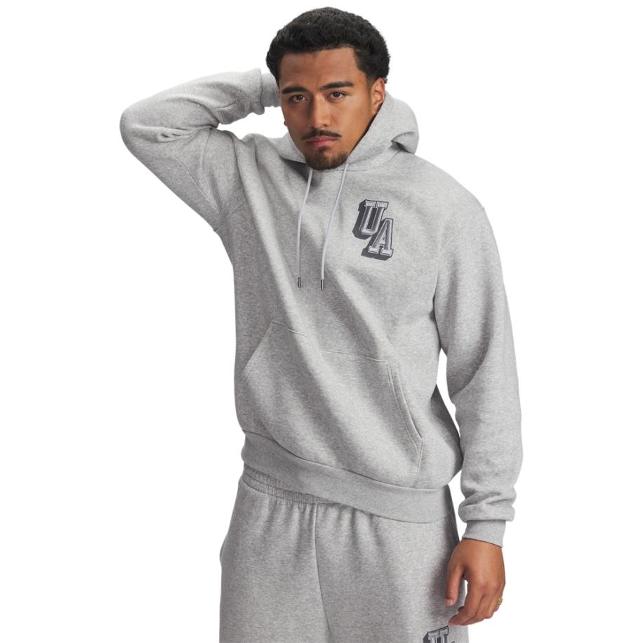 Under Armour Icon Fleece herenhoodie met graphics Mod Grijs Light Heather / Zwart L Grijs