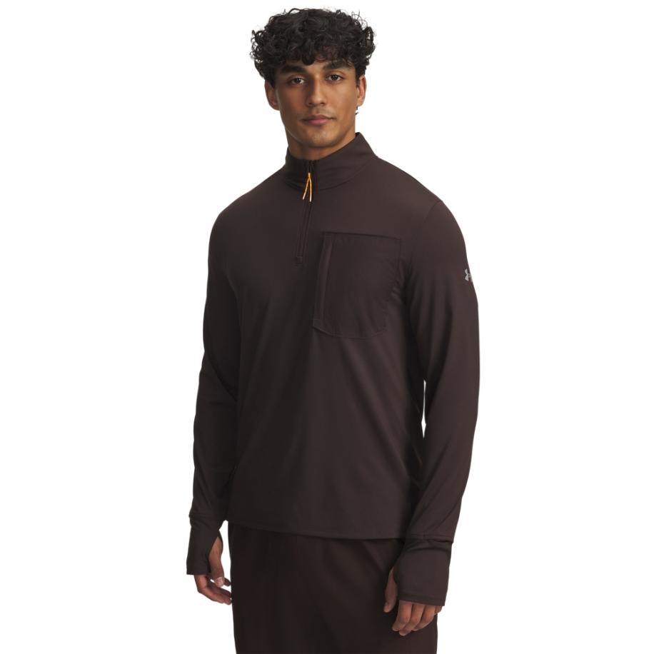 Herenshirt Under Armour Launch Trail met korte rits Kona Bruin / Reflecterend XL Bruin