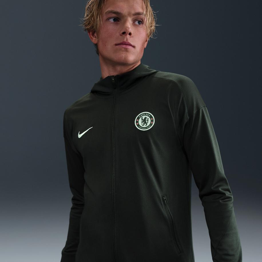 Chelsea FC Strike Nike Dri-FIT knit voetbaltrainingsjack met capuchon voor heren - Groen Groen