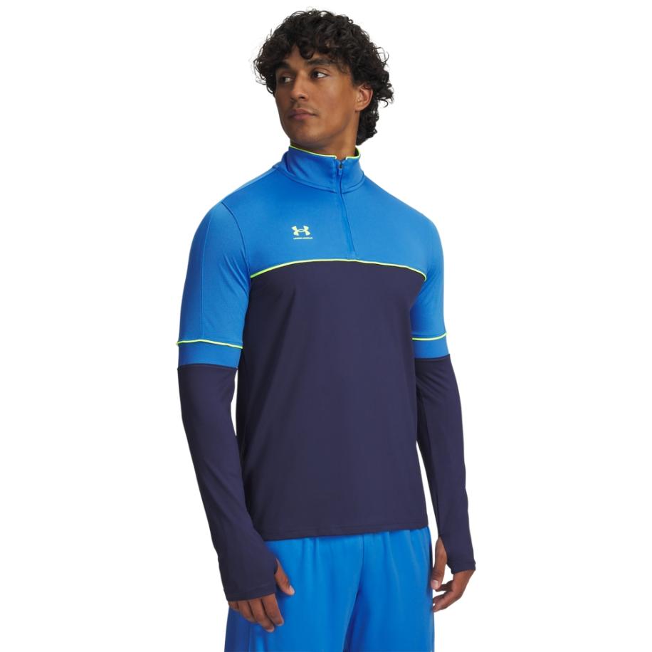 Herenshirt met korte rits Under Armour Challenger Training Washed Marineblauw / High Vis Geel M Blauw