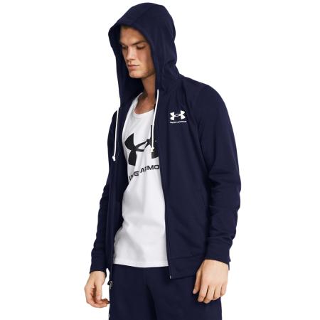 Herentop Under Armour Rival Terry met volledige rits Midnight Marineblauw / Onyx Wit 3XL