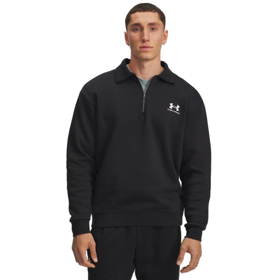 Herentop Under Armour Icon Fleece met kraag en rits Zwart / Wit L Zwart